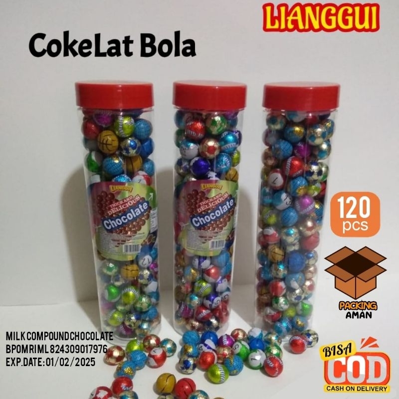 120 pcs Permen Cokelat Bola Toples MURAH