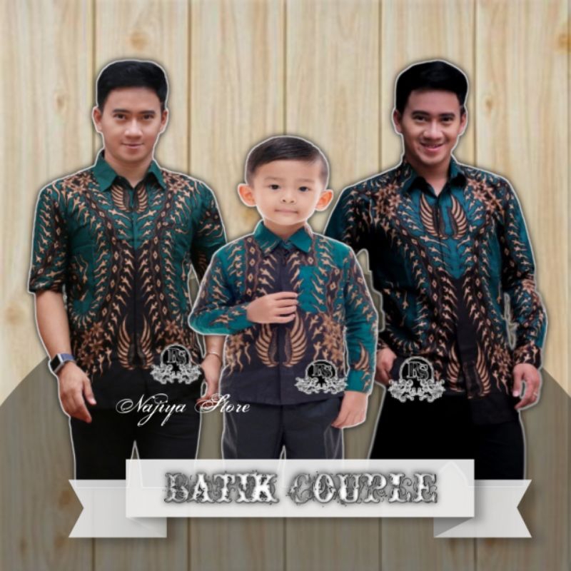 Terbaru Couple Sweet Batik Ayah dan Anak Laki-Laki Warna Hijau Botol Tosca Size M L XL XXL | Batik C