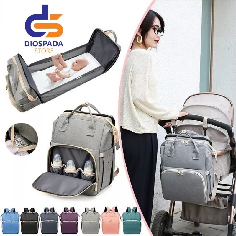 TAS RANSEL PERLENGKAPAN BAYI MULTIFUNGSI DENGAN TEMPAT TIDUR BAYI LIPAT / DIAPERS BAG RANSEL BACKPACK BAYI ANTI AIR