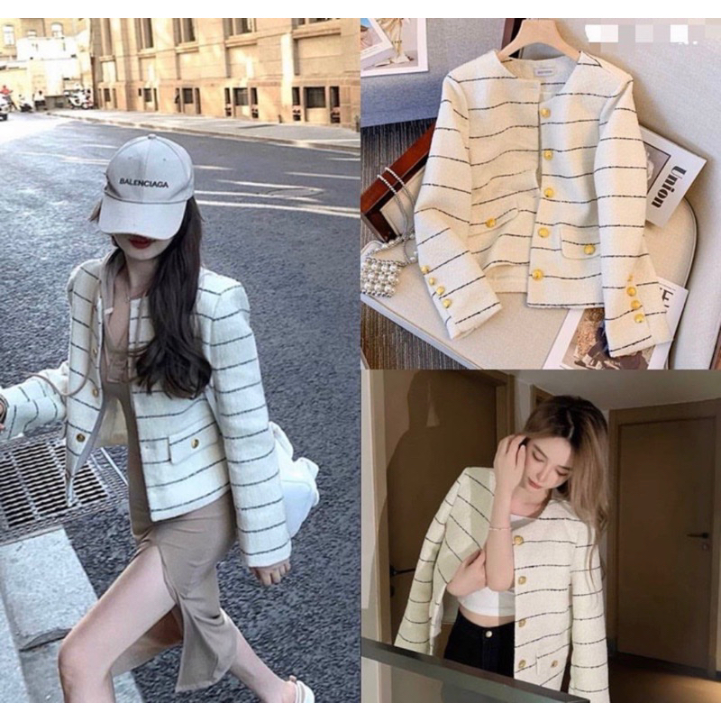 Blazer Tweed Crop Blazer Vshop Blaze Crop Rajut Tweed Bangkok