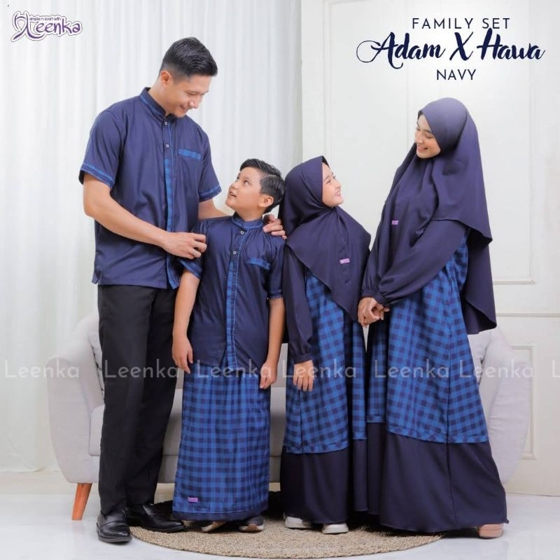 Famset Keluarga Sarimbit Lebaran Navy Kotak Adam Hawa Series