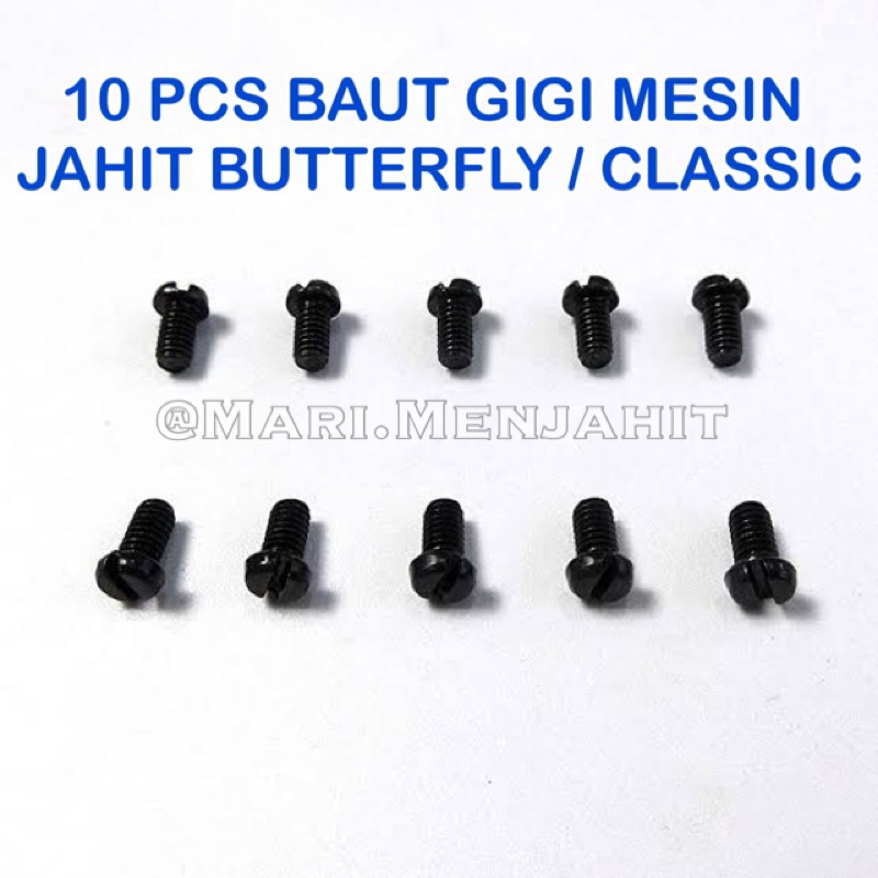 10 pcs Baut Gigi Mesin Jahit / Screw Feed Dog Mesin Jahit Butterfly / Singer / Jadul / Tradisional / Classic / Klasik / Hitam / Kecil / Traditional