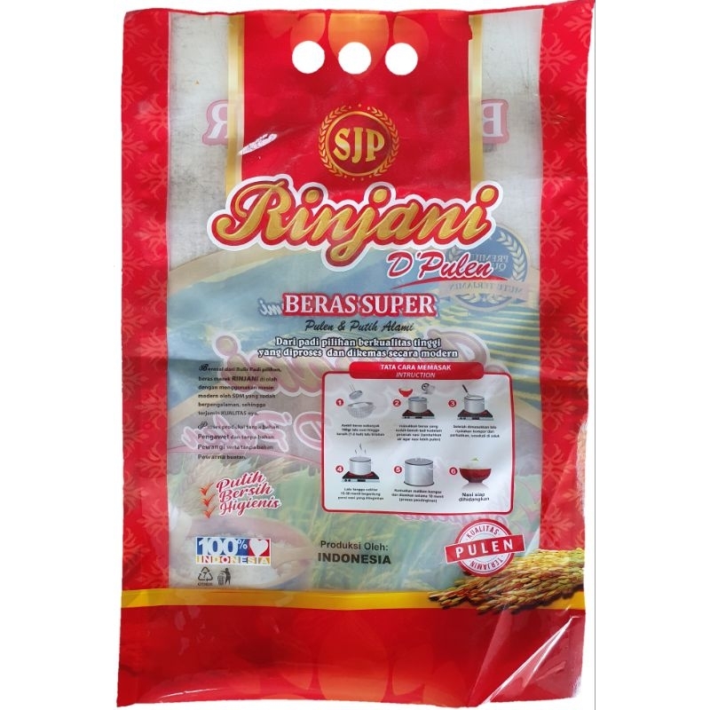 100Pcs Kemasan Beras Rinjani/ Daun Suji/BMW/ Rojolele 5KG/Rojolele 5KG Hitam/Ramos Bandung/Rajalele