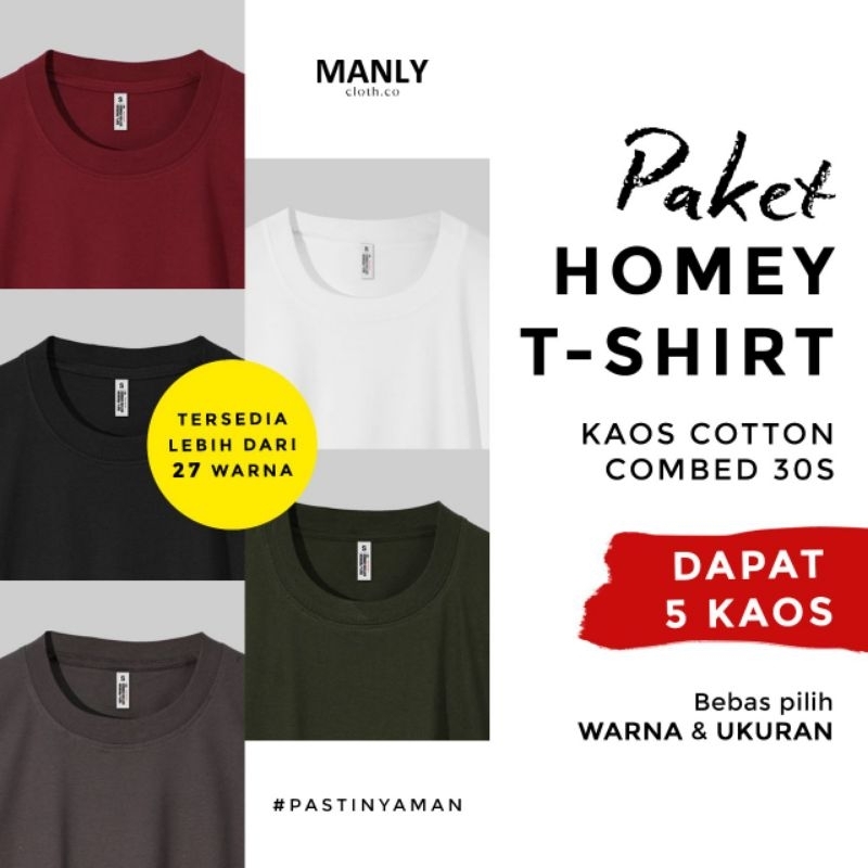 ( 5 KAOS ) PAKET HOMEY T-Shirt / Paket Kaos Cotton Combed 30S