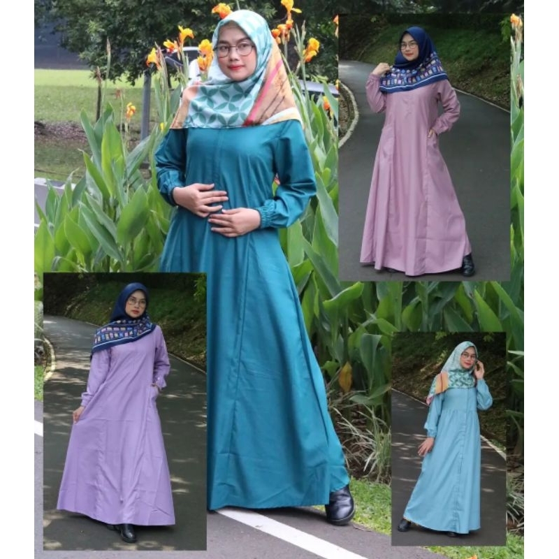 Gamis Wanita Polos Dress Mikaila Katun Toyobo Premium Biru Tosca
