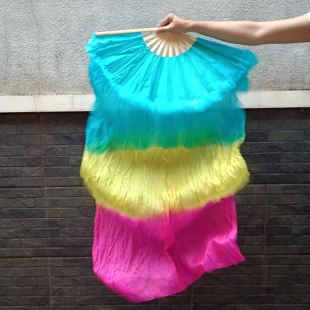 Kipas Tangan Anak Bambu Sutra Cina Panjang 120 cm Aksesoris Nari Alat Tari Props Tamborine Gereja Belly Dance Tamborin