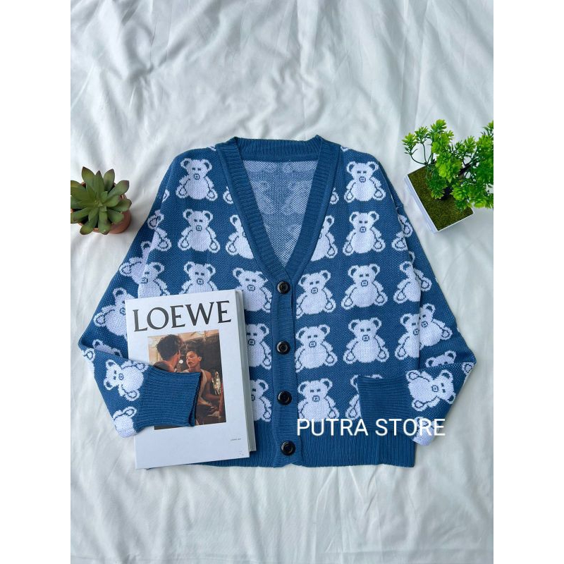 LITA CROP CARDI MOTIF BERUANG//ATASAN RAJUT WANITA