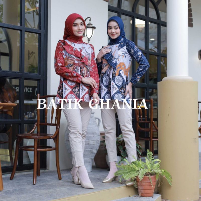 Blus Batik Wanita Modern Atasan Batik Wanita Lengan Panjang Blus Kekinian MOTIF MERAK REMPEL