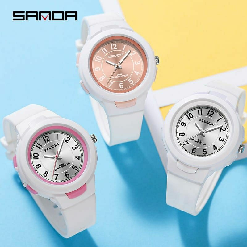 JAM TANGAN SANDA 6095 Jam Tangan Wanita Analog Sport Tali Rubber Anti Air