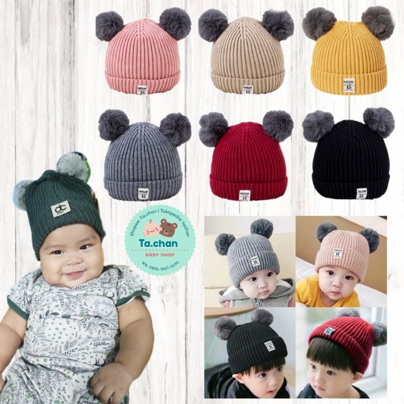 Topi Rajut Pompom / Topi rajut anak bayi pompom / topi bayi /topi anak / topi rajut / kado anak /kado bayi