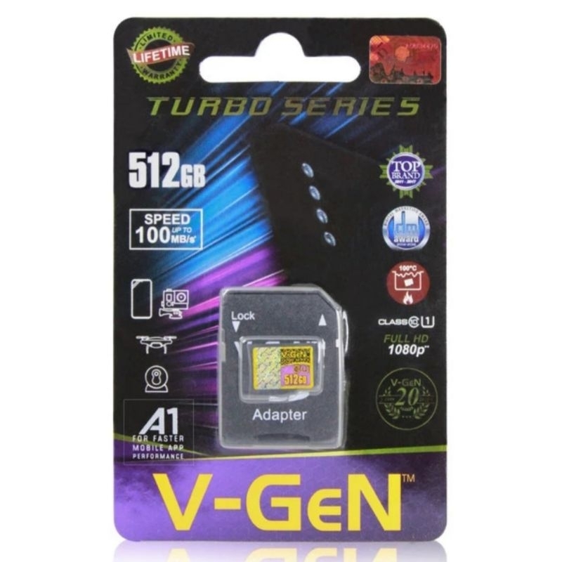 Memori Micro Sd V-Gen 512 GB + Adapter Memory Card 512gb + Adaptor Class 10 Turbo Vgen Original Mmc 