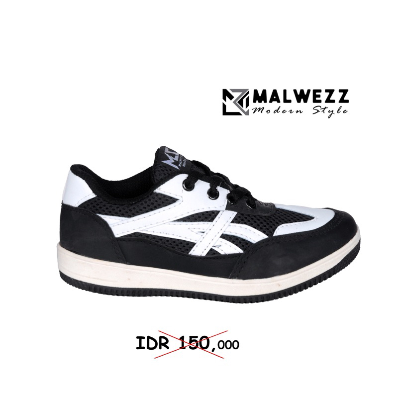 MALWEZZ - Sepatu Sekolah Anak Perempuan Laki Laki Hitam Putih TK SD SMP Prepet Sepatu Ringan Trendy. Uk 31 - 37 [Swallow x Katzz Sch 01]