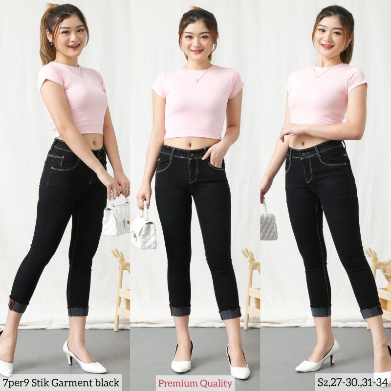 CELANA JEANS WANITA 7/9 STIK BALIK GARMENT BLACK 27-34