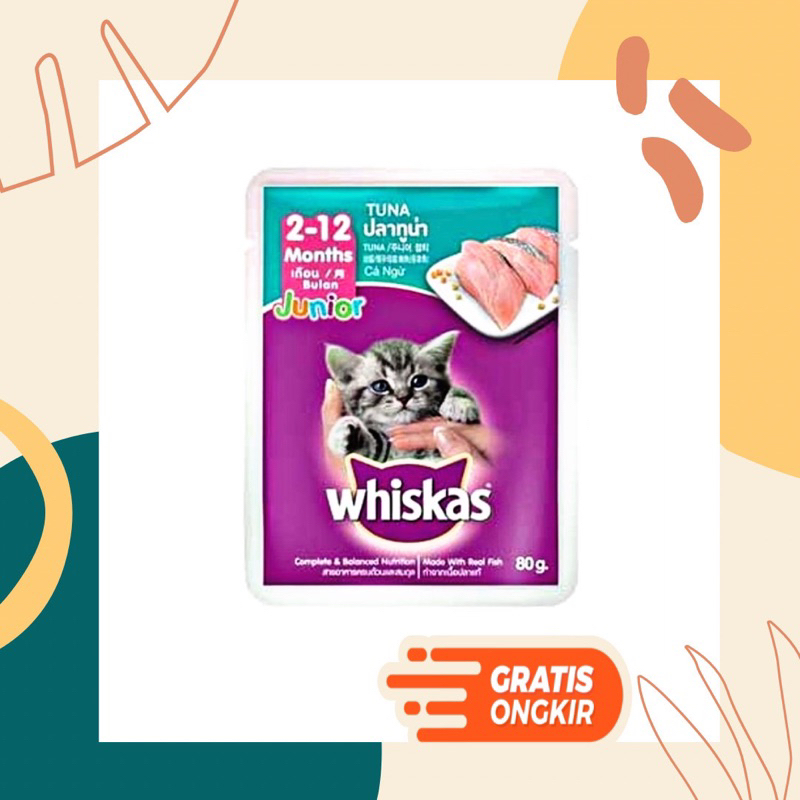 WHISKAS SACHET JUNIOR TUNA 80GR makanan kucing basah whiskas SASET junior tuna