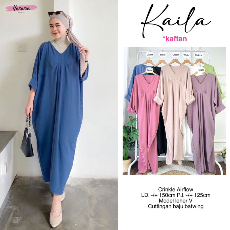 KAILA KAFTAN / KAFTAN LEBARAN CRINKLE WANITA / ORI BY HANANIA