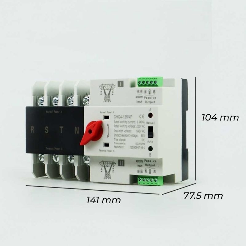 TOMZN Din Rail Power Supply Automatic Control Transfer Switch 4P - CHQ4-125/4P