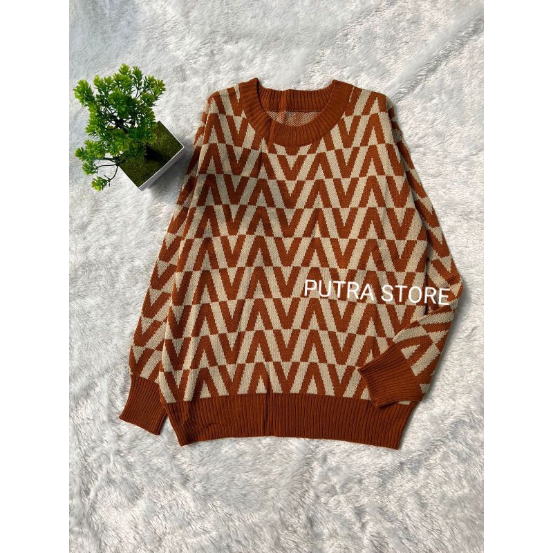 GEA SWEATER RAJUT KNIT IMPORT MOTIF V//ATASAN WANITA