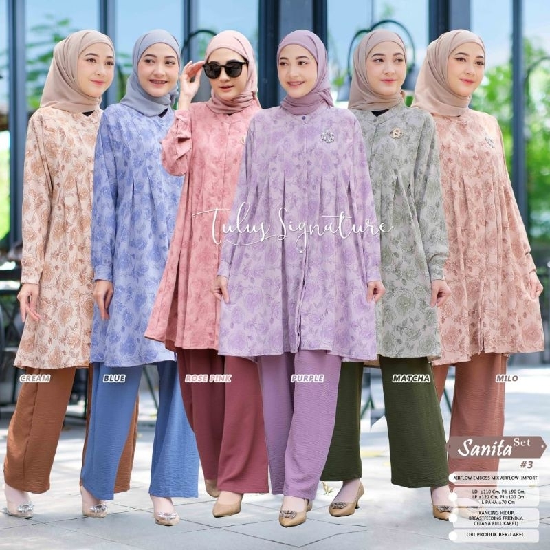 SANITA SET // SETELAN BAJU WANITA // FASHION MUSLIM LEBARAN // AIRFLOW EMBOSS MIX AIRFLOW IMPORT LD 