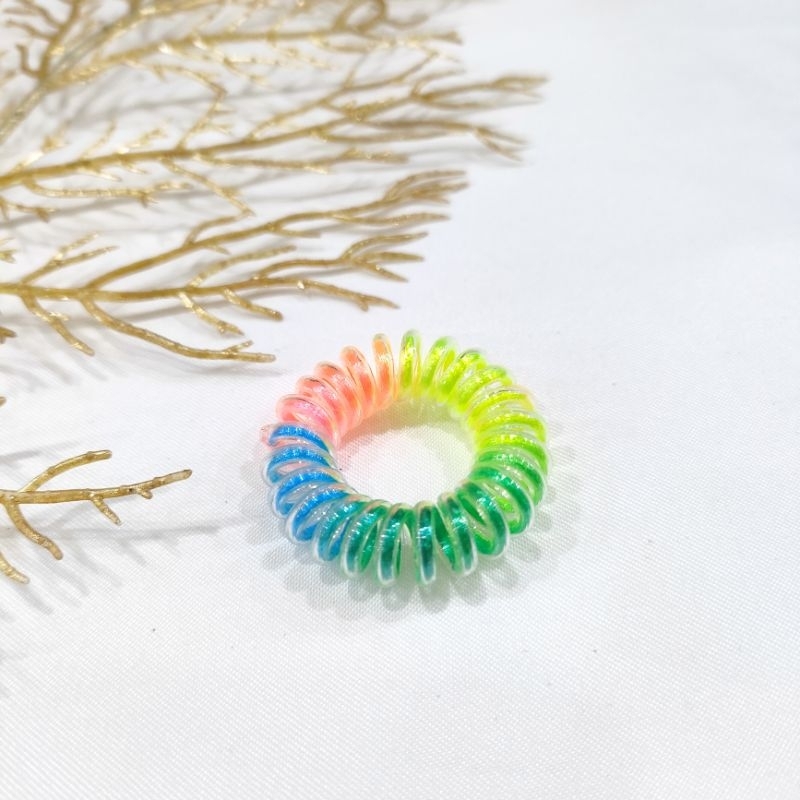 1 pc Karet Spiral Elastis Warna Rainbow