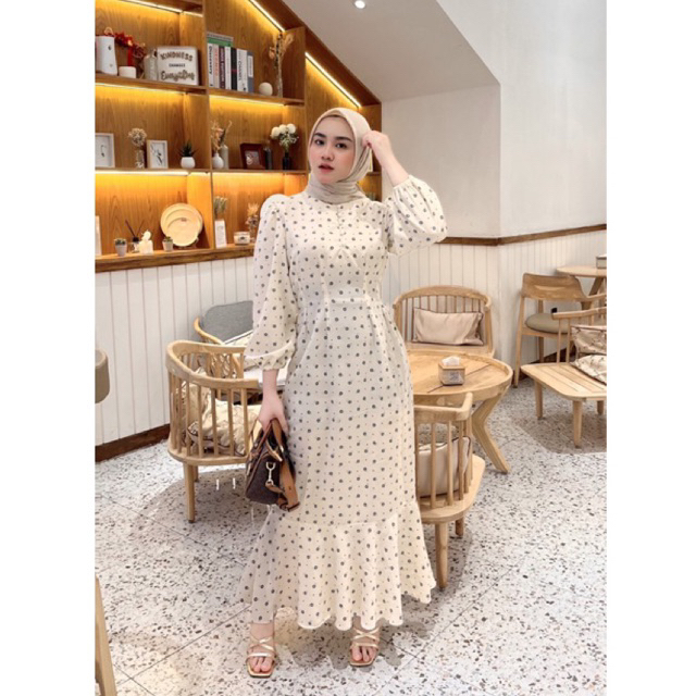 SACHA KOREAN DRESS | AYSAE.OFFICIAL | DRESS GAMIS LEBARAN KOREAN DRESS MOTIF BUNGA