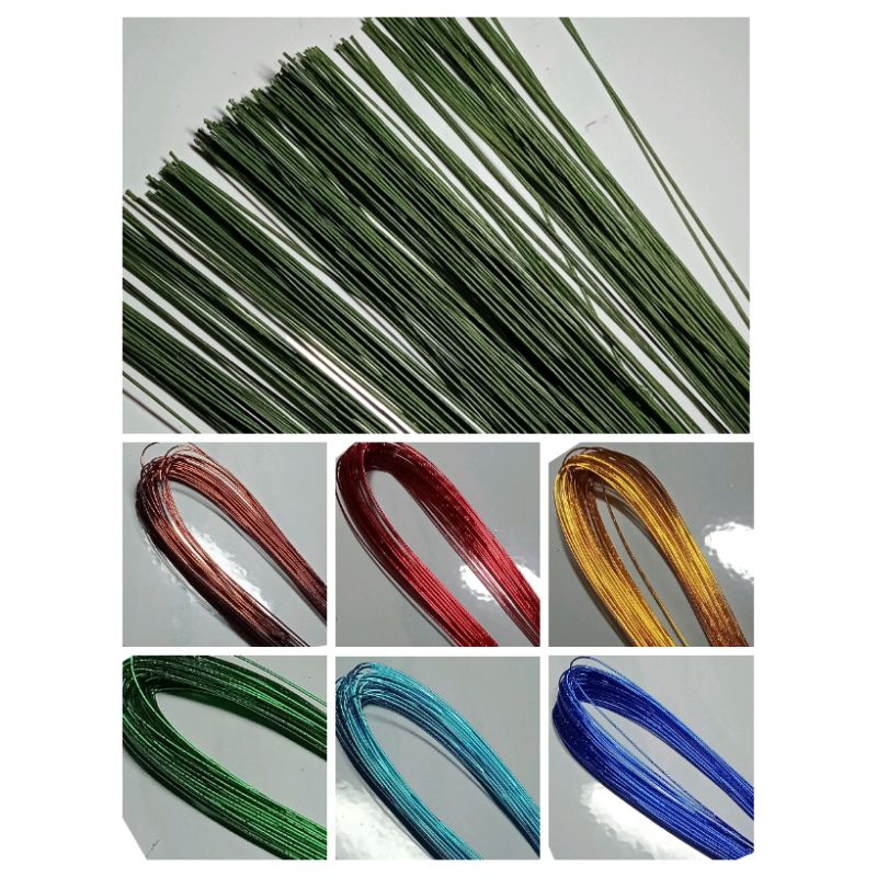 Kawat Metalik, kawat bunga kerajinan, kawat bonsai, kawat warna warni, kawat daun hijau