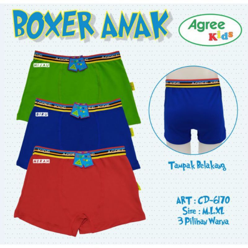 [3pc] CD boxer anak AGREE 6170 size 5-12 tahun / boxer agree anak laki-laki 6170/ celana pendek anak agree kids