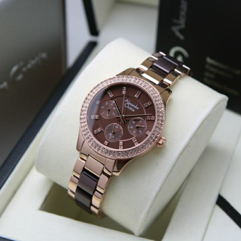 JAM TANGAN WANITA ALEXANDER CHRISTIE AC 2A32  ROSEGOLD BROWN AC 2A32 ORIGINAL