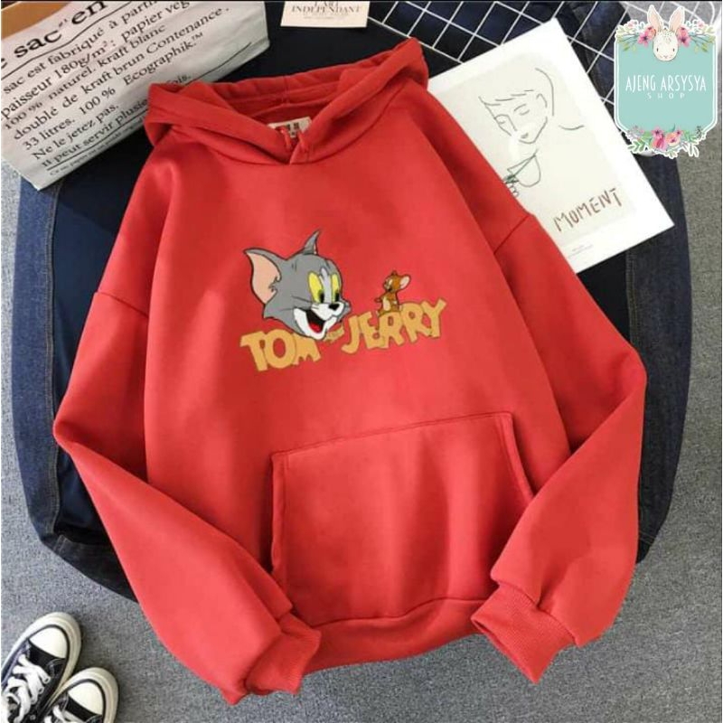 Jaket Hoodie Merah Tom and Jerry