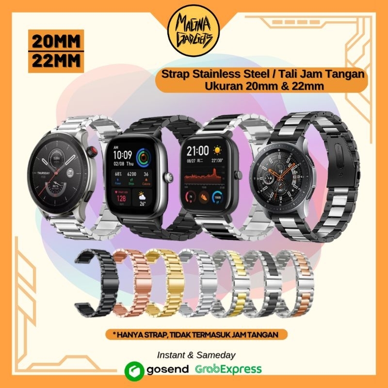 Strap Stainless Steel 20mm 22mm Tali Jam Tangan Stainless Amazfit Samsung Galaxy Huawei