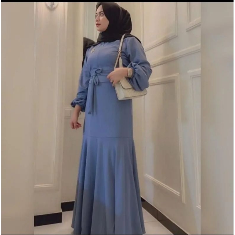 (,JUMBO LD 120) Gamis Luna Terbaru Cringkle Airflow Polos Lengan Panjang