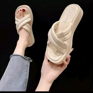 Sandal Wanita Sendal Cewek Tebal Kekinian Sendal Cewek Tebal Model Silang Kekinian