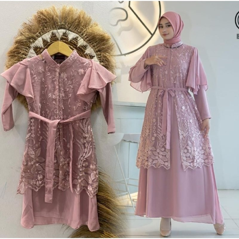 Permata Olshop / Kebaya Gamis Couple Ibu dan Anak / Gamis Rompi Cardigan Couple Ibu Anak / Gamis Serimbit Kondangan / Gamis Pesta Couple