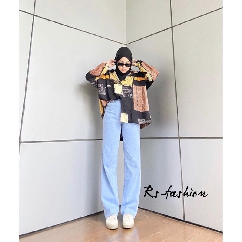 highwaist kulot jeans wanita loose