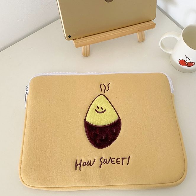 Sleeve Pouch Sarung Tas Bag Case Ipad Tab Tablet Macbook Air Pro Laptop Asus Acer Lenovo HP Huawei 11 12 13 14 15 inch Motif Gambar Seed Warna Khaki Lucu Cute Murah Korean Model