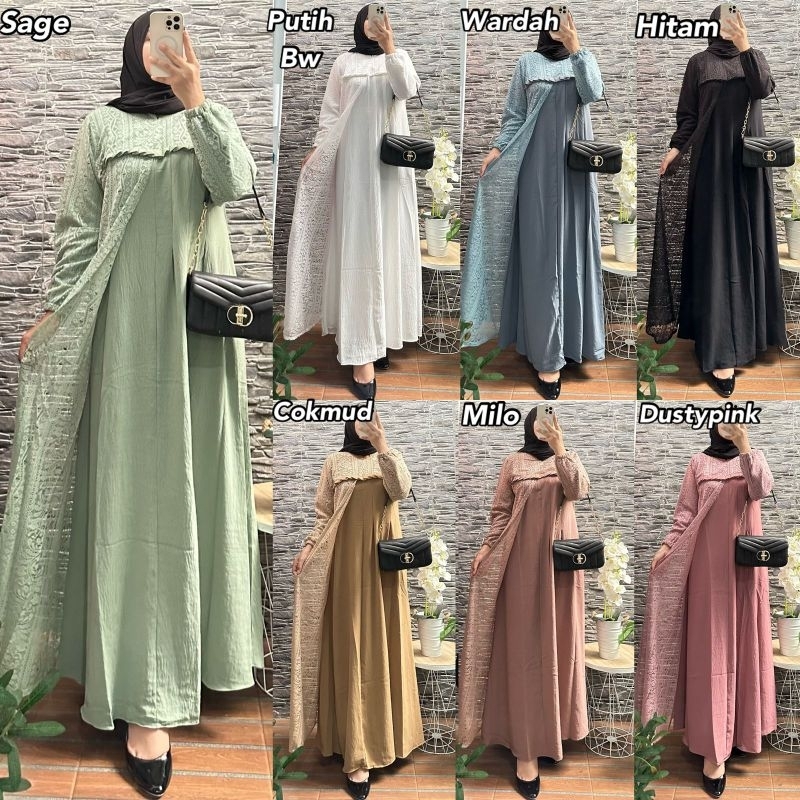 Gamis crinkle airflow premium mix brukat by syifa kasyifa