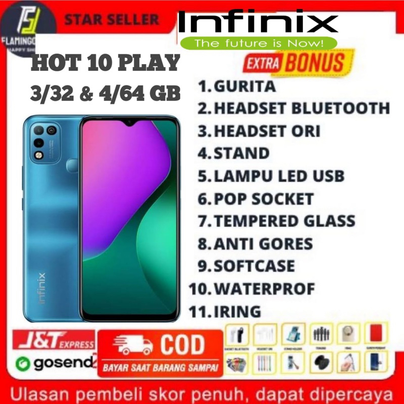 INFINIX HOT 10 PLAY RAM 4/64 & 3/32 GB GARANSI RESMI INFINIX