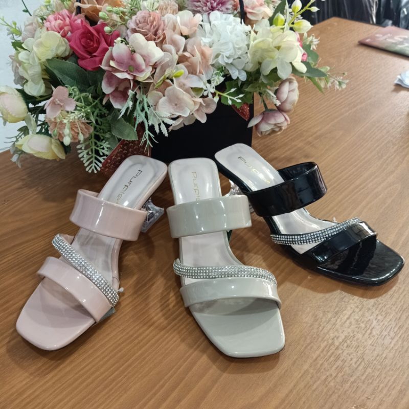 heels wanita kekinian merk purple hak kaca