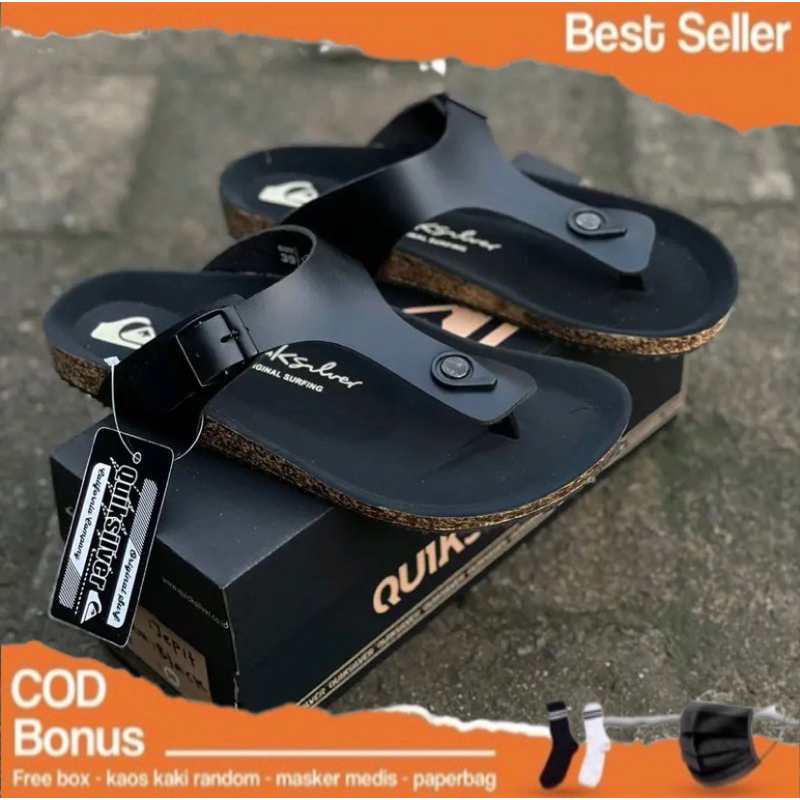 SANDAL KULIT QUIKSILVER PREMIUM 100% SANDAL PERIA SANDAL BAPAK BAPAK