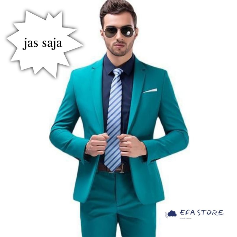 JAS BLAZER PRIA WARNA HIJAU TOSCA | setelan jas pria hijau tosca