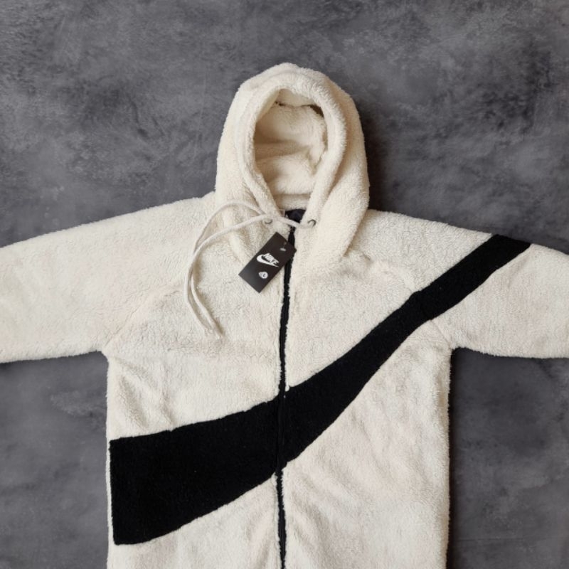 SHERPA HOODIE JAKET NIKE BIG SWOOSH CREAMSU FULLTAG &amp; LABEL