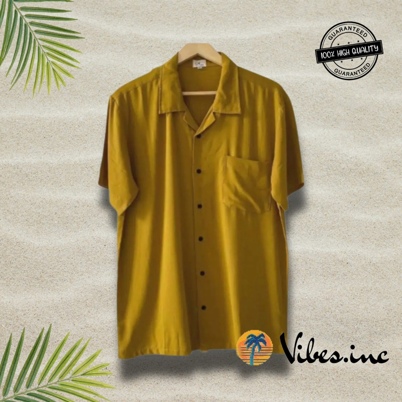 Kemeja Hawai Pantai Tropical Harian Casual Pria Wanita Big Size Jumbo Polos Kuning Mustard
