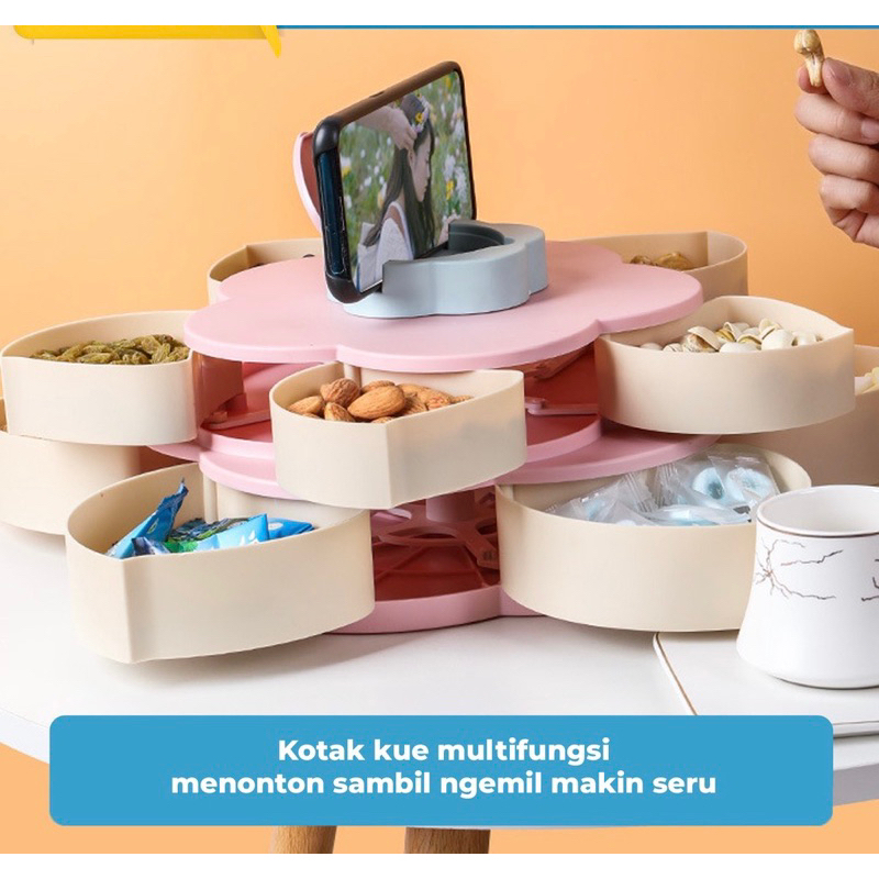 M-769 Toples Putar Bunga Mekar - Rotating Putar Toples Kue / Candy / Snack - Tempat Penyimpanan makanan Storage Box - Candy Box Souvenir Toples