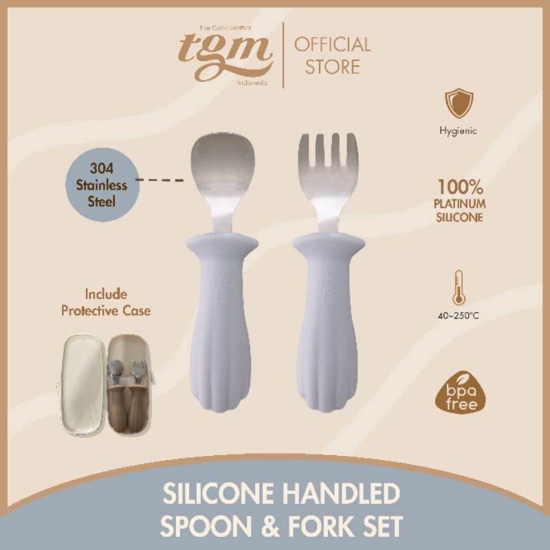 TGM (The Good Mother) | SILICONE HANDLED SEASHELL SPOON & FORK SET | Sendok stainless steel  model s