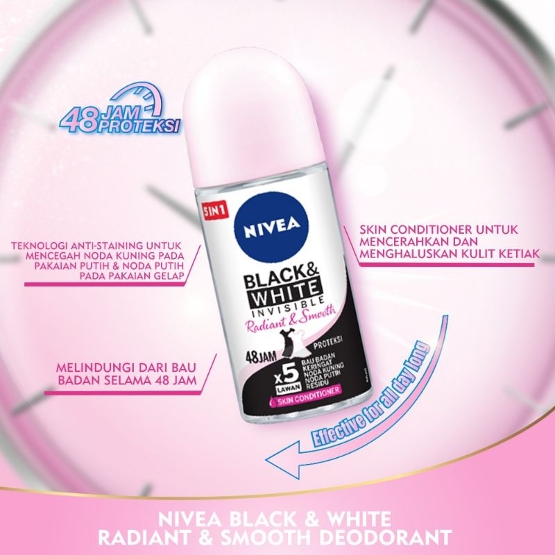 Nivea deodorant black &amp; white invisible radiant smooth 50ml