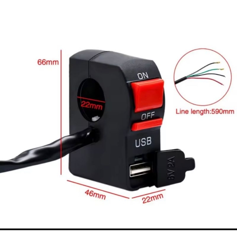 Saklar On Off stang LED + USB Charger saklar stang led motor