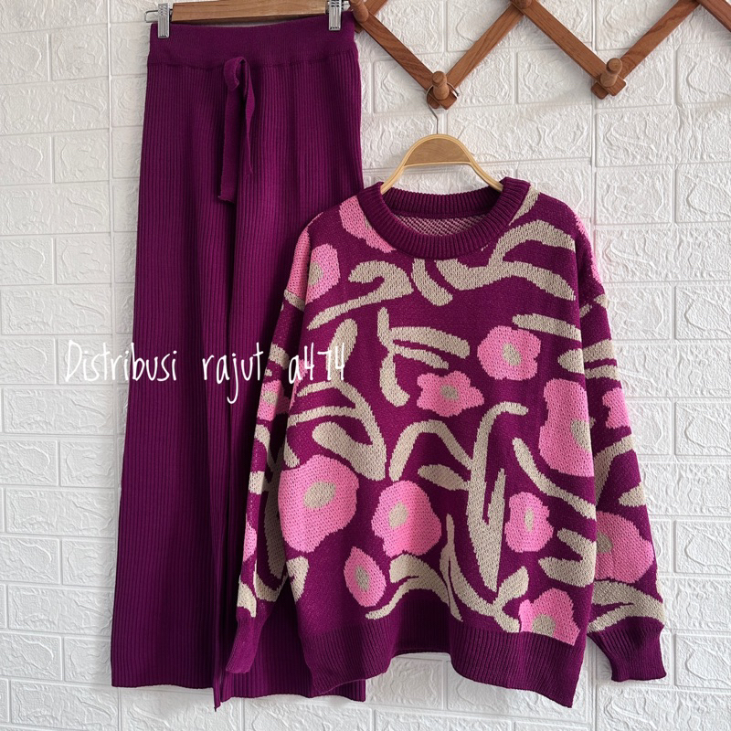 ONESET SWEATER TASYA CLAIRE BUNGA SETELAN CELANA KULOT JOGGER WANITA