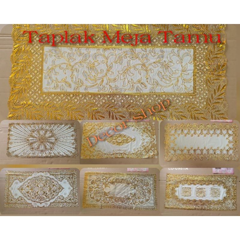 taplak meja tamu plastik emas
