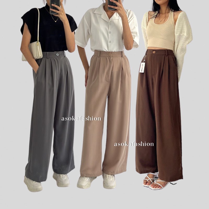 ASOKA Meira Pants 998 (PART 1) Loose Pants Kancing - Celana Kulot Wanita - Celana Kantor Formal/Casual - Trousers Wanita