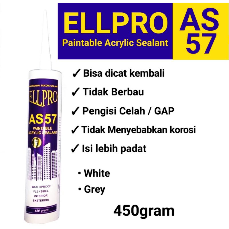 Paket Gun+Lem Silikon Bisa Dicat/Paintable GAP Sealant ELLPRO AS 57 450gram