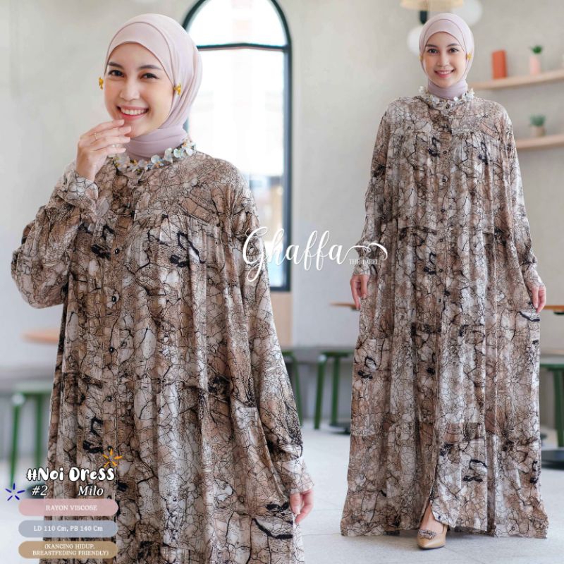 NOI DRESS #2 BY GHAFFA THE LABEL / DRESS MOTIF WANITA MUSLIMAH / GAMIS RAYON LD110
